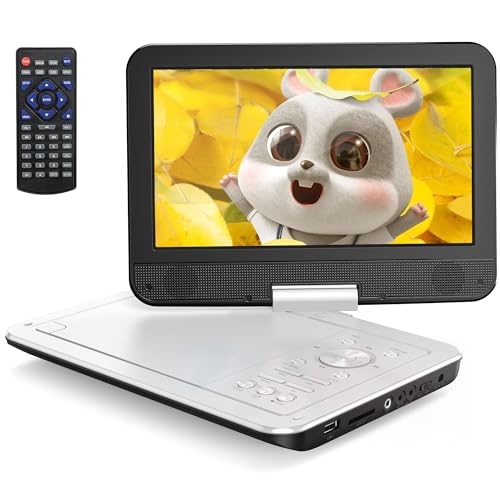 Yoton 12.5 Portable DVD Player with 10.5 HD Swivel Screen for Car and Kids Built-in Battery Earphone/AV-IN/AV-OUT/USB/SD Card/TV Sync and VCD/MPG/JPEG Formats(Not Support Blu-ray) (White)