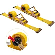 Mytee Products 2 Pack 2 x 12 E-Track Ratchet Tie-Down Straps with Manual Rocker Winder - 4,500 lbs BS - Heavy Duty Yellow Cargo Strap for Trucks, Trailers, Flatbeds & Pickups