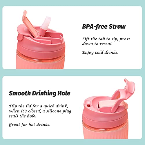 Image of Glass Coffe Mug with Lid and Straw, Reusable Sipper Bottle with Leather Sleeve Glasss Coffee Mug with Silicone Straw and Leakproof Lid Tumbler for Coffee (Dual Glass Mug)