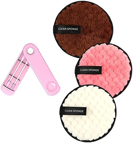 Vtrem 3 Colors Makeup Remover Pads Reusable Soft Facial Cleaning Puffs Towels Double-Side Washable Make Up Removing Cloth Microfiber Multi-function, Pink / Purple / Blue