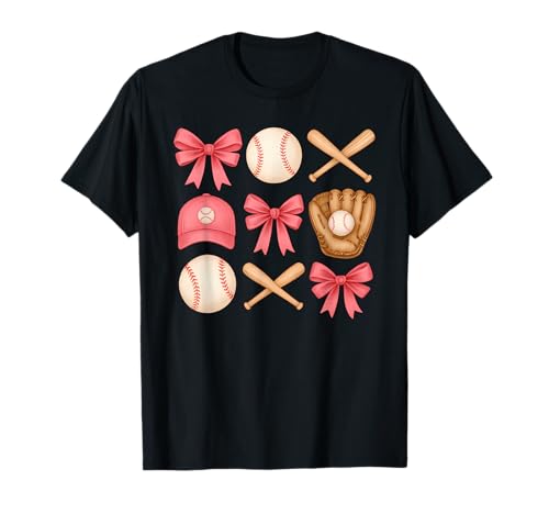 Pink Baseball Bow Girl Sports Fan T-Shirt