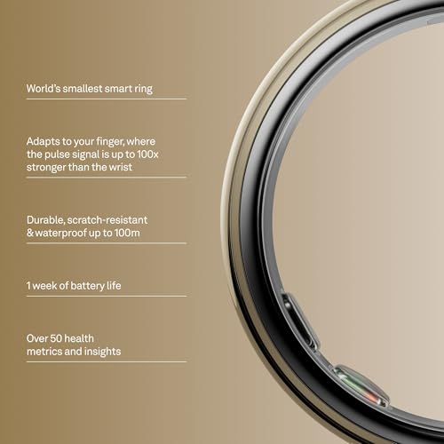 Image of Oura Ring 5 - Gold - Size 12 - World's Smallest Smart Ring - Sleep, Activity, Women's Health, AI Advisor, 1 Week of Battery Life, Size Before You Buy, Android & iOS Compatible