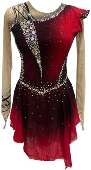 Girls' Ice Skating Dress Black Red Halo Dyeing Women's Professional Competition Figure Skating Wear Rhinestone