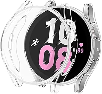 ALMNVO Soft TPU Protective Case Cover Compatible with Samsung Galaxy Watch 5 40mm 44mm 46mm,All Around Anti-Fall Bumper Protective Cases with HD High Sensitivity Screen Protector,Transparent,40mm