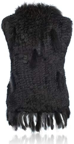 Super Weiche Kaninchen-Pelz Weste Mit Waschbär-Kragen | Elegante Strick-Weste Für Damen