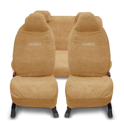 Image of KINGSWAY Accessories Car Seat Covers Only Compatible with Hyundai Alcazar (6 Seater) 2024 Onwards Model | 100% Cotton Towel Fabric | Complete Set (Car Specific Front + Rear Seat Covers) in Beige Color