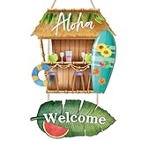 TOARTi Hawaii Aloha Party Welcome Summer Sign Plaque Hanging, Hawaiian Luau Party Beach Pool Wooden Wall Decor, Summer Topical Themed Tiki Bar beachy Bar Wall Decoration(11.4''x17.3'')
