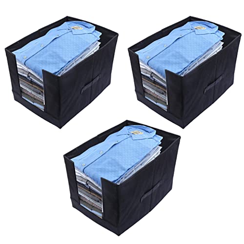 Image of Kuber Industries Inside Stylish Shirt Organizer For Wardrobe|Foldable Non Woven Shirt Stacker|Drawer Storage Unit For Closet Cuboard|Clothes Storage Box|Pack Of 3 (Black)