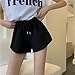 Women's High Waist Drawstring Casual Shorts, Wide Leg Loose Fit Polyester Workout Shorts for Women, Black, Gray, Pink, Almonds, Brown（Black） L