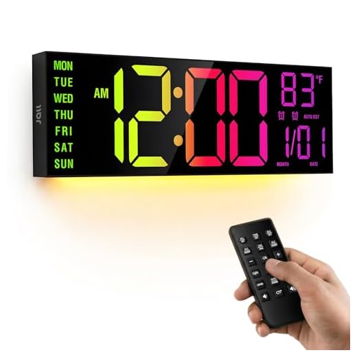 JALL 16" Large Digital Wall Mount Clock, Count Down Timer, Alarm, Big LED, 8 RGB Color, DST, Temperature for Living Room Classroom Desk, Xmas, Birthday Gift for Senior Men Women Mom Dad