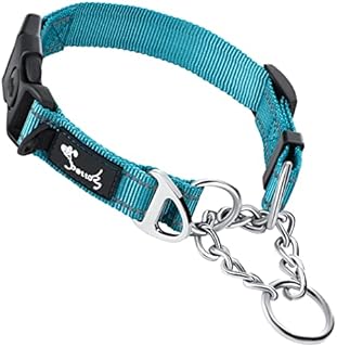 HAPPY HACHI Martingale Dog Collar, Half Choke Collars for Medium Large Dogs, Adjustable Training Collar Nylon Half Chain, Reflective, with Safety Buckle&ID Ring, S, Blue