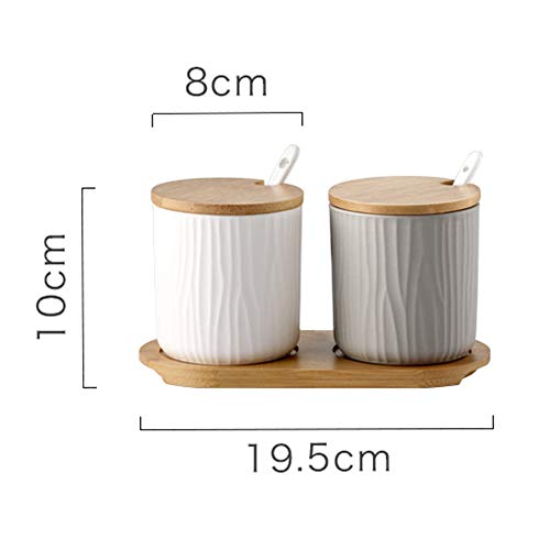 Onepine Set Of 2 Sugar Bowl, 300Ml Ceramic Spice Jar Condiment Pots With Bamboo Lid And Ceramic Spoon For Home And Kitchen #TOP1