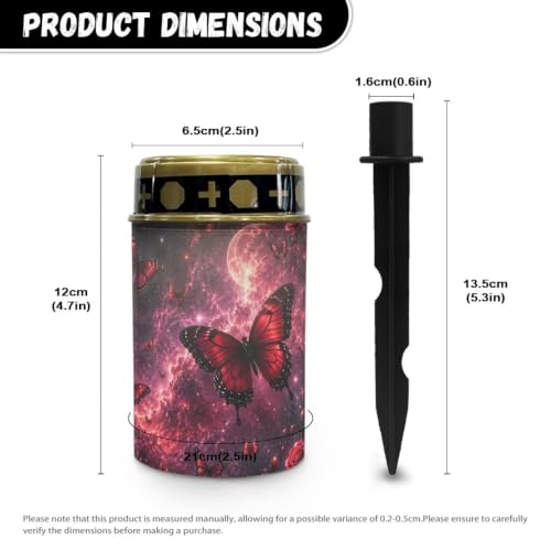 Image of Poceacles Outdoor Solar Lights Solar Grave Candle Outdoor Waterproof Cemetery LED Candles for Cemetery Lawn Porch Outside Decoration, Butterfly Rose Galaxy Moon Red, Pack of 2