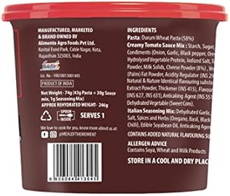 MOM - Meal of the Moment, Creamy Tomato Pasta, 65/ 74g (Pack of 3) - Ready to eat | No added Preservatives | Instant Meals | 100% durum wheat