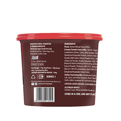 MOM - Meal of the Moment, Creamy Tomato Pasta, 65/ 74g (Pack of 3) - Ready to eat | No added Preservatives | Instant Meals | 100% durum wheat