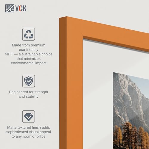 Image of VCK 8x10 Picture Frame Set of 3 - Orange, Wide Border Solid Wood Frame, Display Pictures in Horizontal and Vertical, for Home, Office, Gallery, Woodgrain Series, Wall Hanging