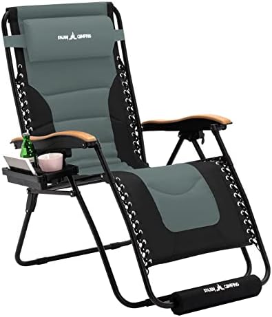 Amopatio Oversized Zero Gravity Chair, 30" Width Padded Lounge Chairs for Outside, Folding Reclining Camping Chair for Patio Pool Beach Sun Tanning, Grey
