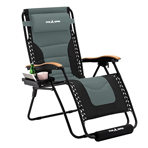 Amopatio Oversized Zero Gravity Chair, 30" Width Padded Lounge Chairs For Outside, Folding Reclining Camping Chair For Patio Pool Beach Sun Tanning, Grey #TOP3