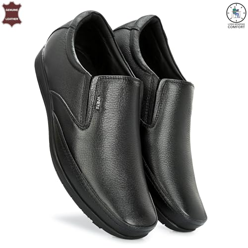 Image of Shoes Genuine Leather Comfortable Slip On Black Formal Shoes for Men | Office Uniform Dress Loafer Shoe for Office Bussiness Meeting - Black
