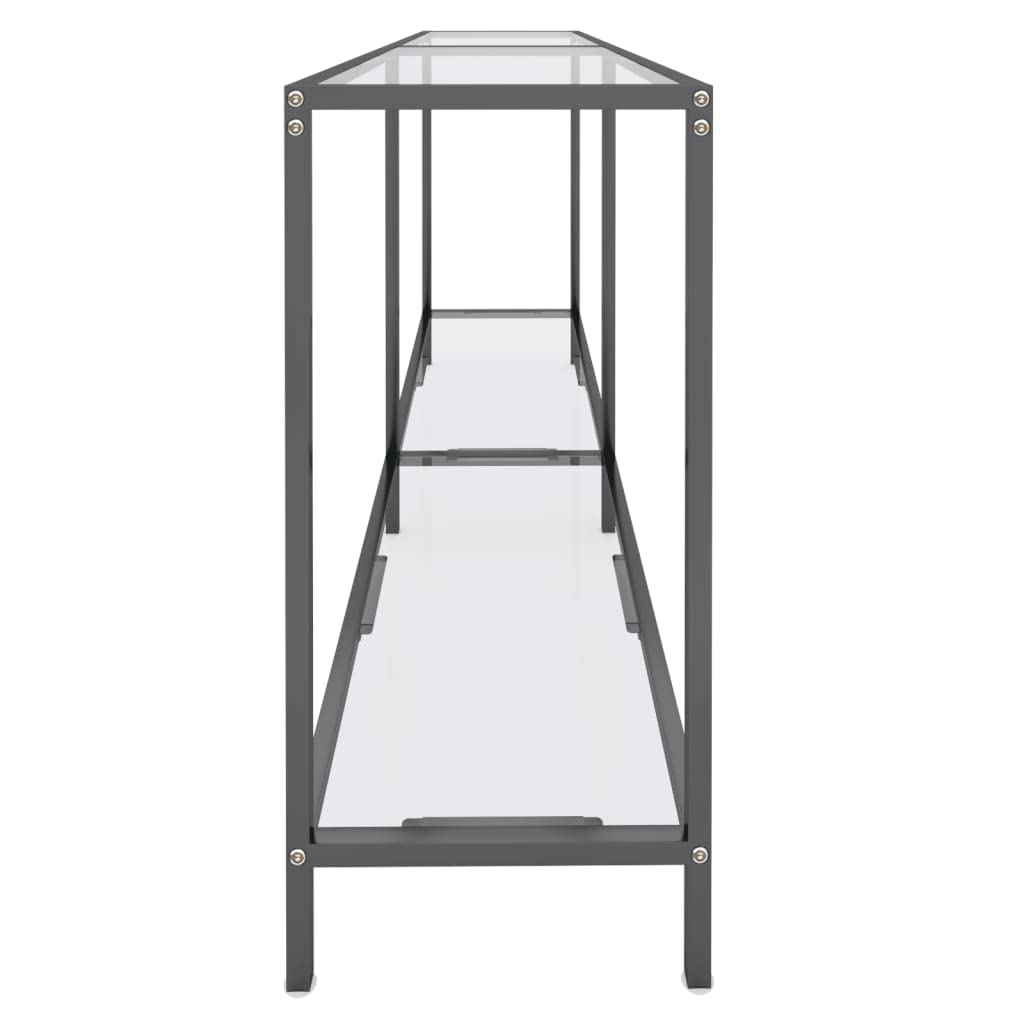 Przezroczysty stolik konsolowy ze szkła hartowanego, 160 x 35 x 75,5 cm, wytrzymały stół do przedpokoju ze stalową ramą, elegancka półka do salonu, przedpokoju, uniwersalny stolik pomocniczy