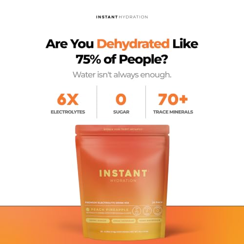 Image of Instant Hydration Sugar Free Electrolytes Powder Packets - Peach Pineapple Electrolyte Drink Mix & Travel Essentials - Post Workout Recovery, Brain Health, Muscle & Tissue Support - 20 Sticks