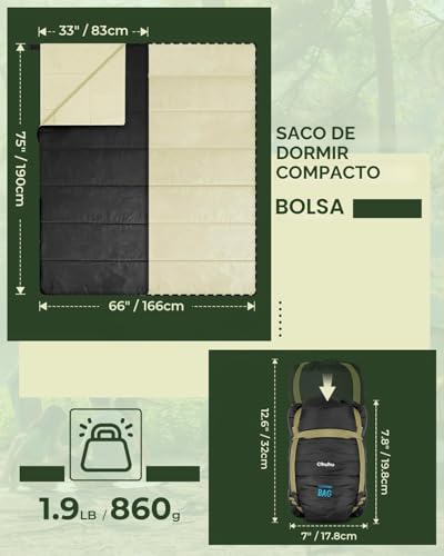 Miniatura 2 de Saco De Dormir Compacto Ohuhu El Verano Para Clima Cálido, Ligero, Portátil, Saco De Dormir Para Adultos, Con Bolsa De Transporte, Para Camping, Senderismo, Mochilero Y Al Aire Libre, 15 25 , Negro