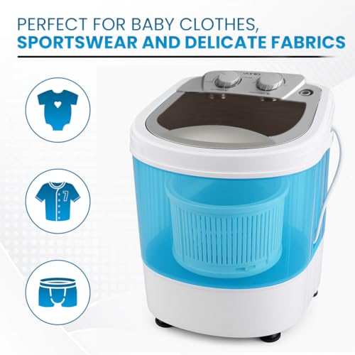 Vonia Mini-Wasmachine inclusief Centrifugeermachine, Wasmachine met Wascapaciteit 2,5 KG, Compact & Energiebesparend, Wit/Blauw - Afbeelding 6