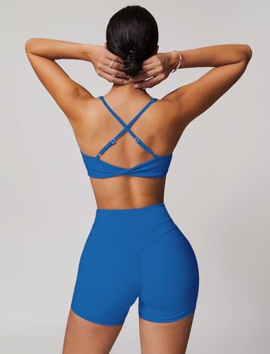 Image of ABOCIW Womens V Neck Twist Back Sports Bra Padded Low Impact Fitness Yoga Bra Workout Crop Top