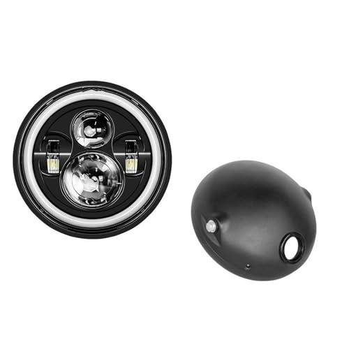 FGGHDR Moto Fanale Faro Anteriore Rotondo Universale 7.5' Per Cafe Racer Per Bobber Motocicletta LED 7 Pollici(7.5 light housing B)