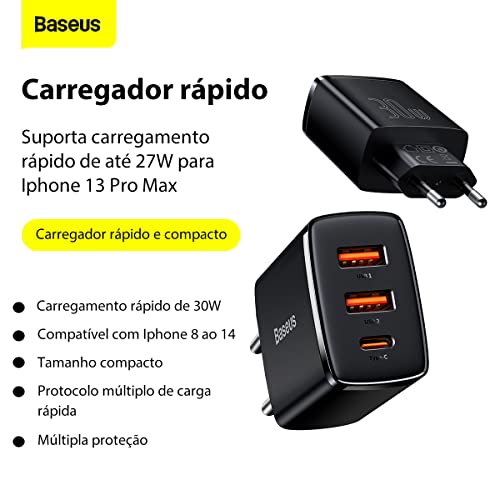 Carregador de Parede Baseus Compact Quick Charger 2U+C 30W Preto