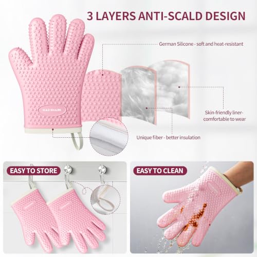Image of MAD SHARK Silicone Oven Mitts with Fingers Heat Resistant 450F in Kitchen