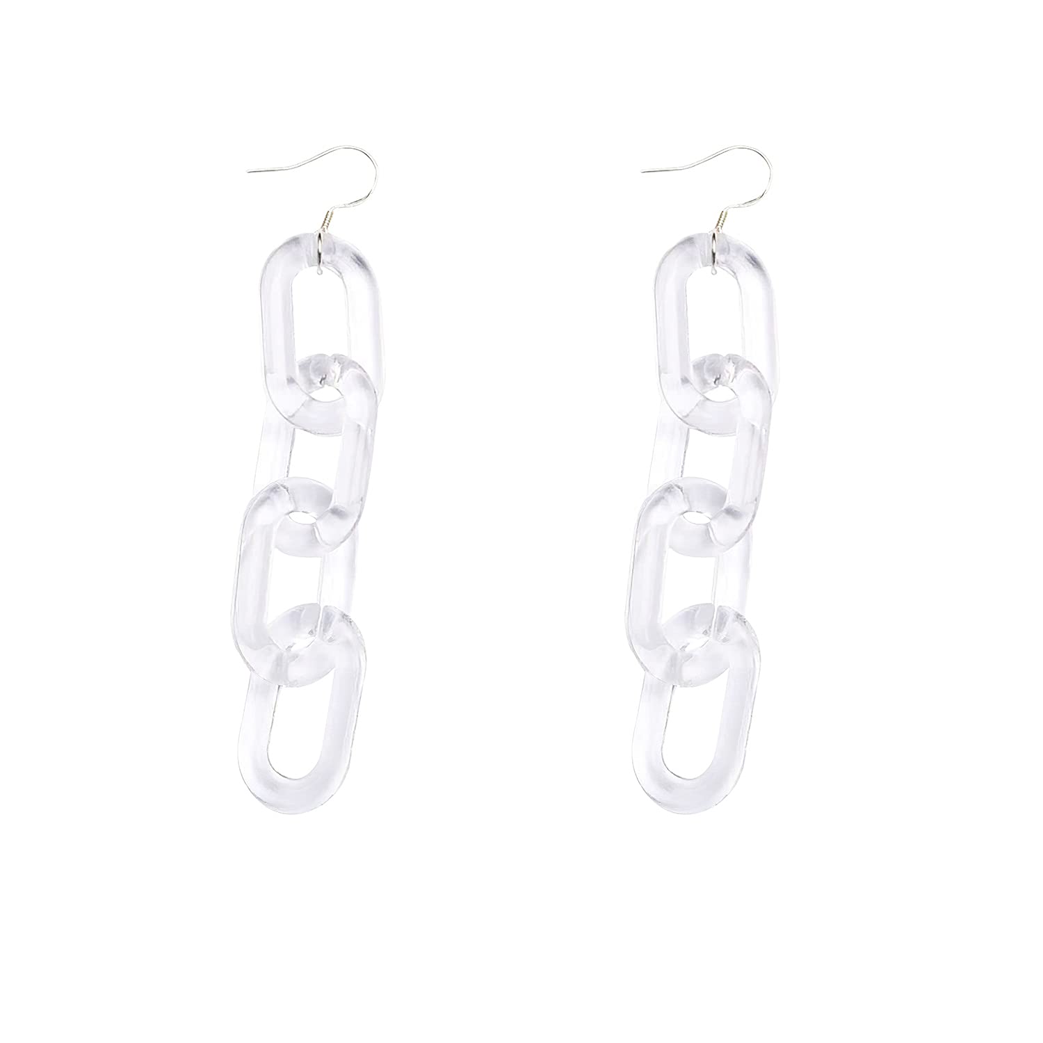 GBAHFY Clear 80s Funky Extra Long Statement Acrylic Long Chain Earrings for Women - Resin Geometric Chain Link Drop Earrings