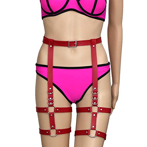 Alisikee Faux Leather Leg Harness Belt Adjustable Thigh Garter For Women, Pink #TOP3