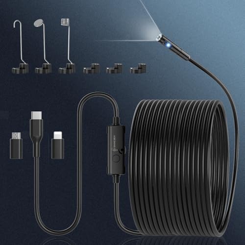 Endoskopkamera mit Licht, 1920P HD-Rohrkamera mit Doppellinse, IP67 Wasserdichtes Endoskop mit 8+1 LEDs, 10M Halbstarres Kabel, Inspektionskamera für Android iOS Handy, Kanalkamera für Abwasserrohre