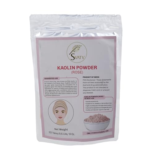 SVATV Rose Kaolin Powder For Face Mask Herbal Makeup, Bath Bomb Clay, DIY Spa Mud Mask For Facial 227 Grams Half Pound