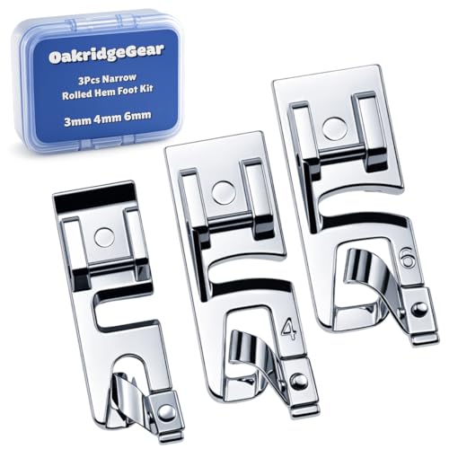 3Pcs Narrow Rolled Hem Sewing Machine Presser Foot Set (3mm 4mm and 6mm) for All Low Shank Snap-On Singer Brother Janome Babylock Euro-Pro Kenmore White Elna Sewing Machines