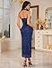 DRESSTELLS Women's Sparkly Formal Wedding Guest Dress, Sequin Halter Backless Bodycon Cocktail Party Dresses, Long Corset Evening Gown Navy M