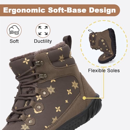 Image of Winter Footwear Barefoot Shoes Women Men Zero Drop Barefoot Hiking Boots Slip On Warm Waterproof Snow Boot Minimalist Wide Toe Ankle Booties Five Finger Hike Shoes Outdoor