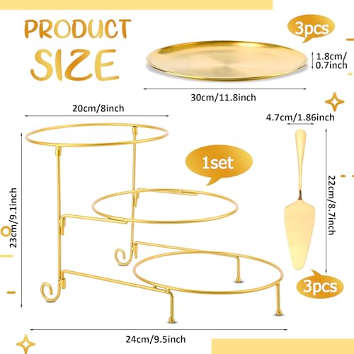 Domensi 7 Pcs Pizza Tiered Stand Set, Stainless Steel with Knives, Gold by Domensi - Image 2