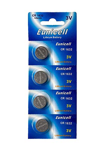 4 x CR1632 3 V Lithium Knopfzellen 120 mAh (1 Blistercard a 4 Batterien) EINWEG Markenware Eunicell