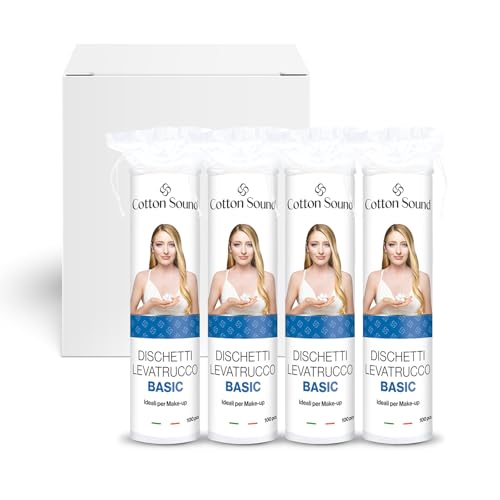 COTTON SOUND BASIC Dischetti Struccanti 100 Pezzi, Dischetti 100% Cotone, Adatti a Tutti i Tipi di Pelle, Ideali per la Rimozione del Trucco, Made in Italy (Confezione da 4)