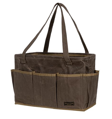 15.5-Inch Waxed Canvas Tool Bag - Foldable Open Top Heavy-Duty Multi-Purpose Wrench Pouch with Handle, Water-Resistant (Grey)