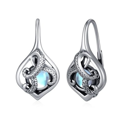 Octopus Earrings 925 Sterling Silver Ocean Jewelry Moonstone Earring Octopus Stuffed Animal Octopus Gifts for Women