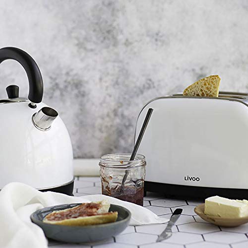 Frühstücksset Toaster Wasserkocher Vintage - Wasserkessel Retro Elektrisch Weiß 1,8 Liter 1800 Watt - 2 Scheiben Toaster… – Bild 3