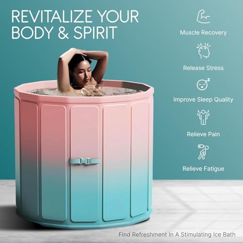 Image of Lexara Portable Folding Bathtub for Bathroom - Large Freestanding Soaking Tub with Thick Insulated, Ice & Hot Spa Tub, Collapsible Cold Plunge Therapy, Muscle Recovery Tub (Bucket Rainbow Bath)