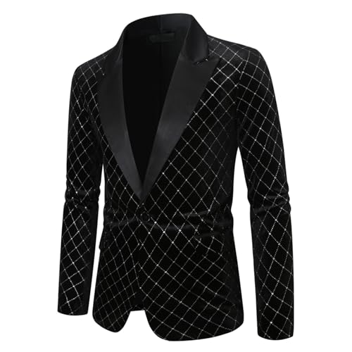 Men's Casual Blazer 1 Button Diamond Check Blazer Notch Lapel Dress Suit Jacket