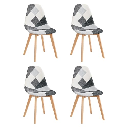 GrandCA HOME Lot de 4 Chaises de Salle à Manger, Chaise de Style Nordico Patchwork Chaise de Cuisine Chaise de Salon (Gris Noir et Blanc-4)