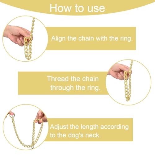 Goldenes Hundehalsband aus Metall mit sicherem Schnallendesign, für Haustiere verstellbar mit Verlängerungskette für kleine Hunde und Haustiere, Gold, L 60 cm