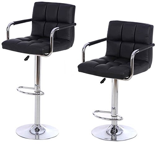 2 x Bar Stool with Synthetic Leather Backrest High Kitchen Height Adjustable Swivel Stool Chairs Bar Desk Stool, 44.5 x 38 x (95-115) cm