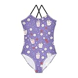 Yuiboo Traje de baño para niñas de 1 pieza, traje de baño para niñas, traje de baño de playa, talla 7, Margarita de Año Nuevo, morado, 3 años